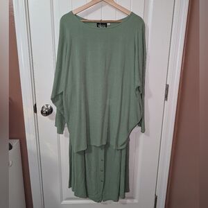 Vintage Eileen Fisher Oversized Two-Piece Skirt Set W2 Sage Green
